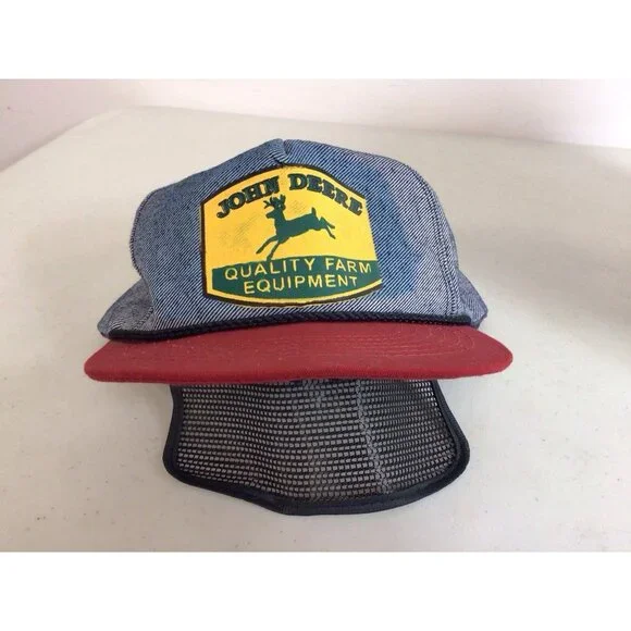 Vintage USA Made Denim John Deere Machinery Patch Trucker Hat Snapback Cap